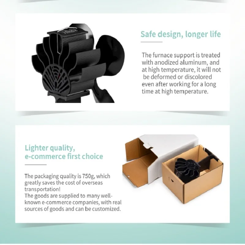 5-Blade Heat Powered Stove Fan Fireplace Fan for Gas/Pellet/Log/Wood Buring Stove Efficient Heat Distribution Log Burner