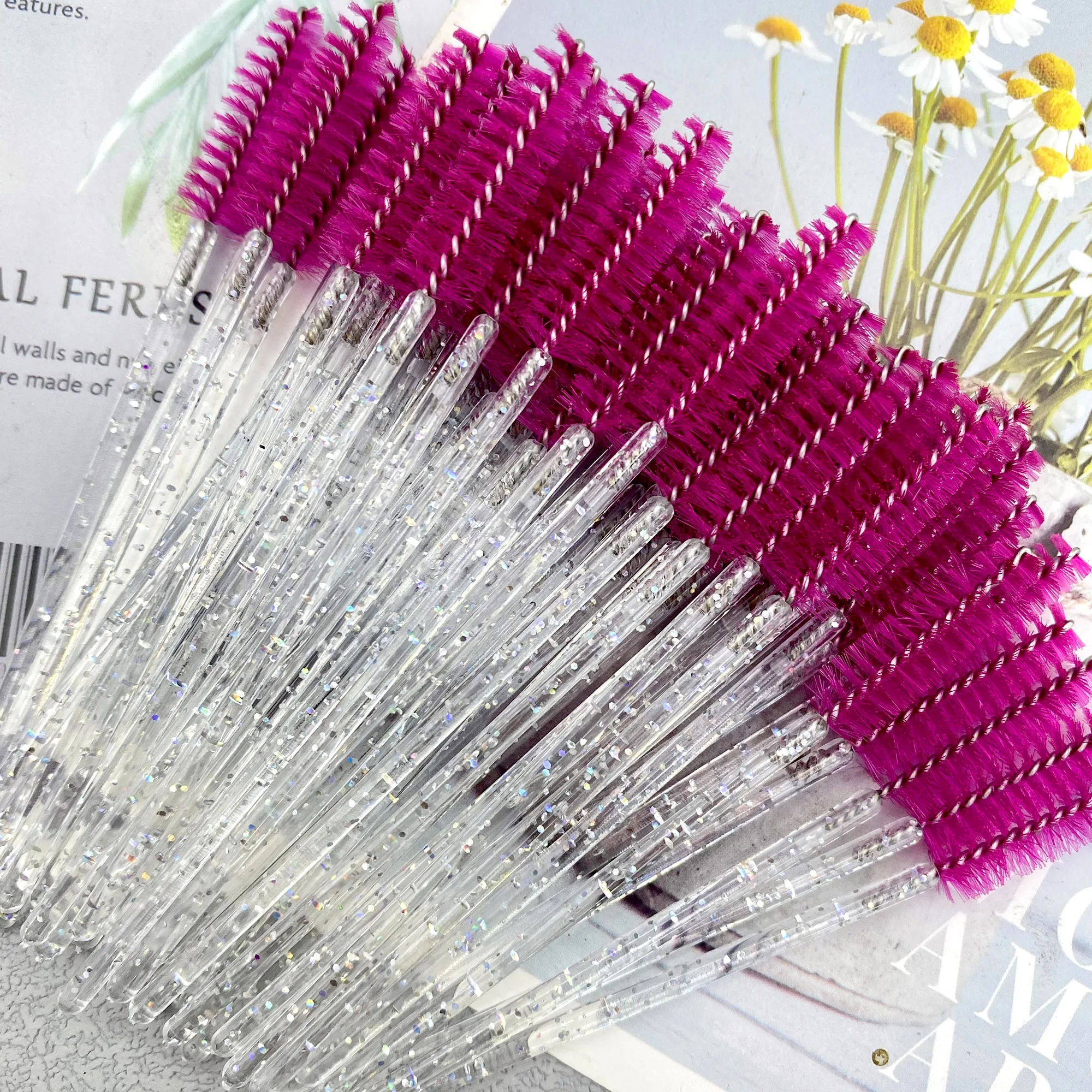 50Pcs Makeup Brushes Disposable Crystal Eyebrow Brush Diamond Handle Mascara thumbnail 3