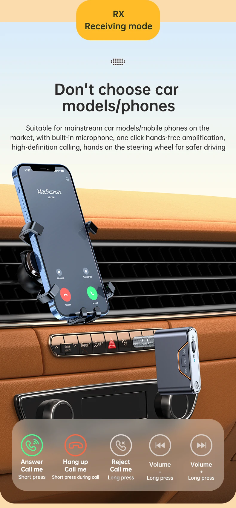 Bluetooth 5.4 Audio Receiver Transmitter For Car TV Speakers PC 3.5 AUX With Mic