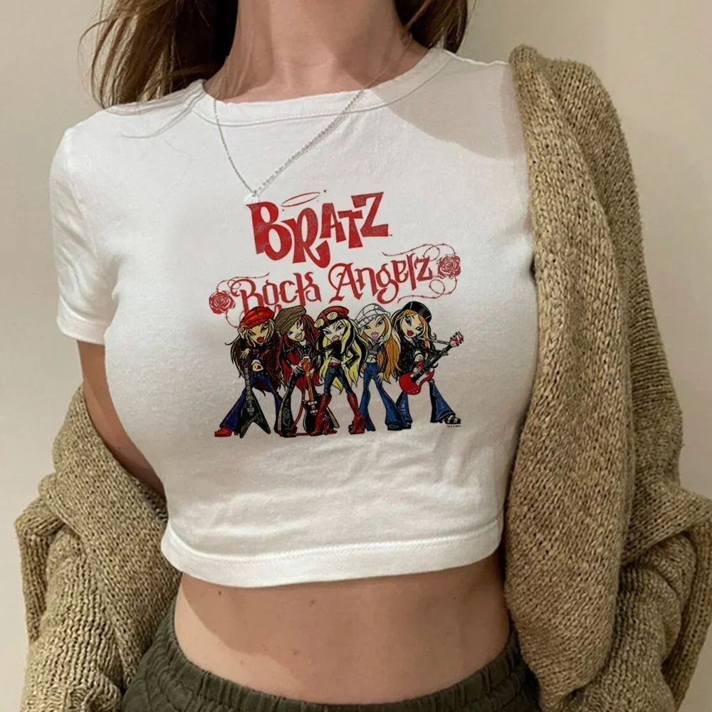 Bratz 빈티지 사이버 Y2k 크롭탑 소녀, 하라주쿠 페어리코어 히피 Yk2 티셔츠