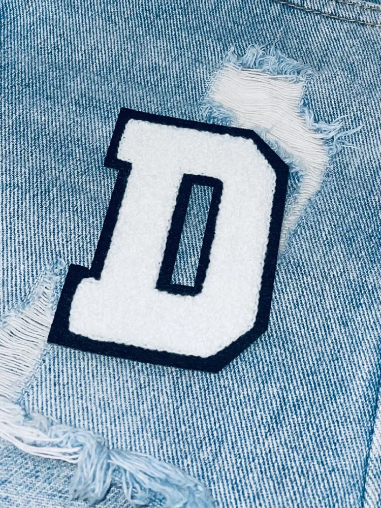 8cm Black & White Chenille Embroidered Letter Patches
