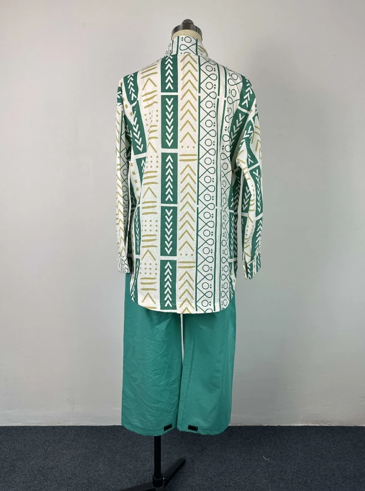 Fashionable for Women's Pants Set 2024 Spring Summer Long Sleeved Shirt Ankle Tied Harlan Pants Cotton and Linen Two-Piece Set