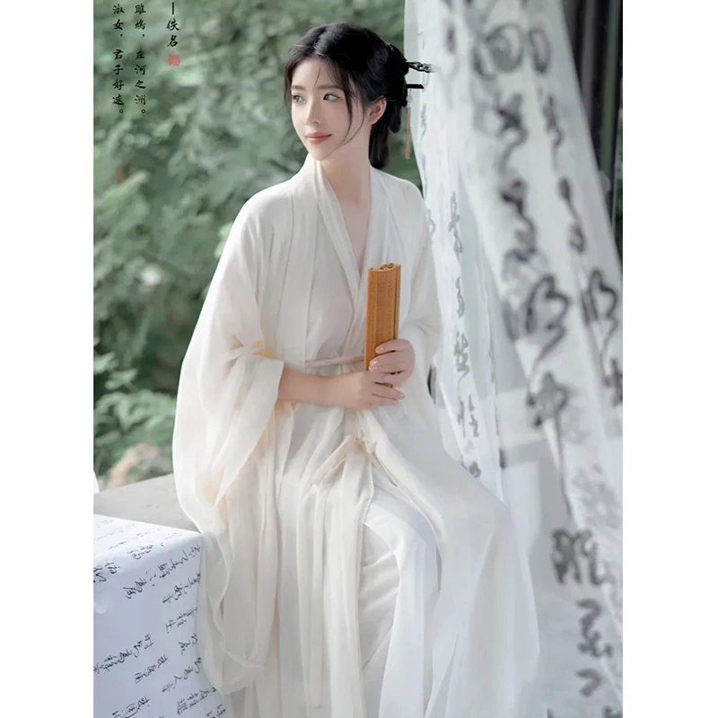 Hanfu Ancient Costume White Antique Han Elements Dress Dance