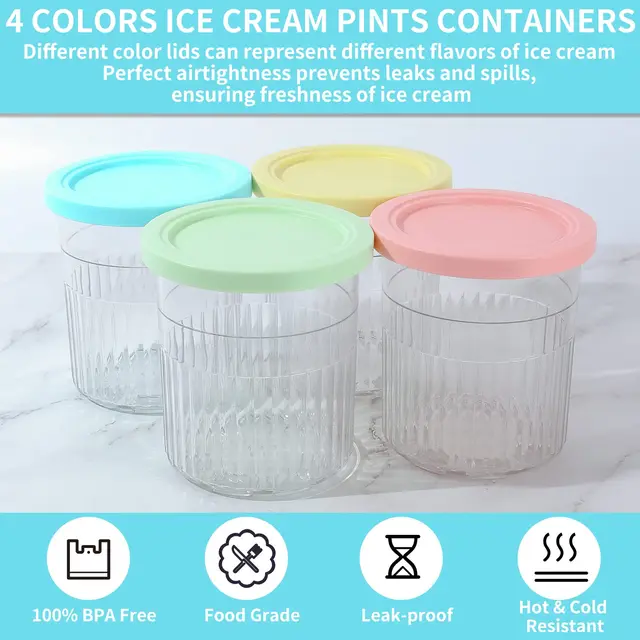 Ice Cream Pint Containers for Ninja Creami Pints and Lids - 4 Pack