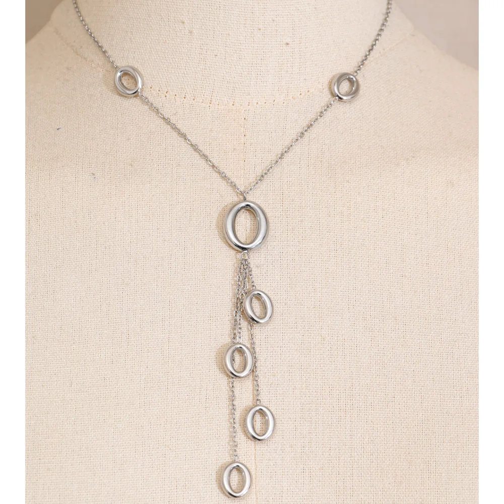 Yhpup Stainless Steel Round Hollow Tassel Pendant Drop Necklace for Women