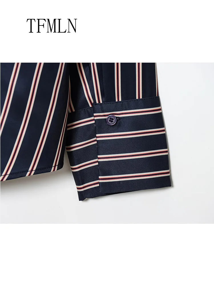 Chic Women Striped Loose Blouses 2026 Spring Summer Fashion Causal Lapel Single Breasted Shirts Vintage Full Sleeve Tops