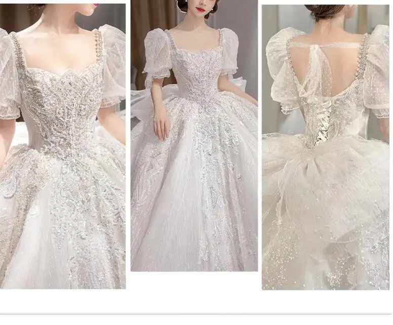 Luxury Wedding Dresses Shiny Big Beading Ball Gown With Long Train Bridal Dress Custom Made  Size Vestido De Noiva Customized 4