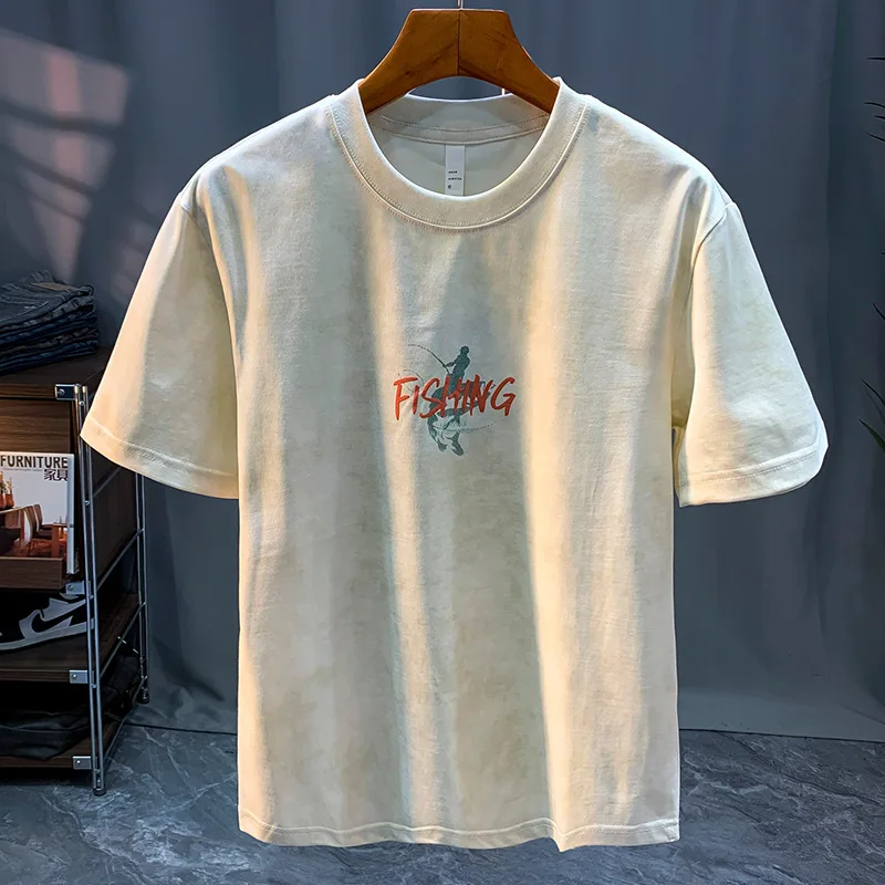 

2024 New Short-Sleeved Men's T-shirt Drop-Shoulder round Neck Loose Fashion Brand Casual Stretch Breathable Design T-shirt