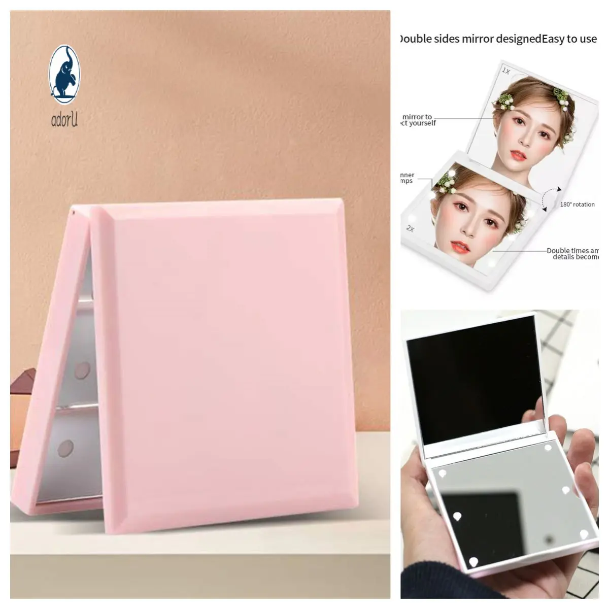 Makeup Mirror With LED Light Portable Pocket Mirror Double-sided Folding Mirror Compact Mirror Light Makeup MirrorGlift Cosmetic new jewelry necklace holder bag pearl storage pouch double sided textured fabric portable jewelry roll bag for exhibitor