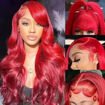 Hot Red 13x6 Hd Lace Frontal Human Hair Wigs Brazilian Colored Body Wave Lace Front Wig 13x4 4x4 5x5 Closure Wig For Women 1