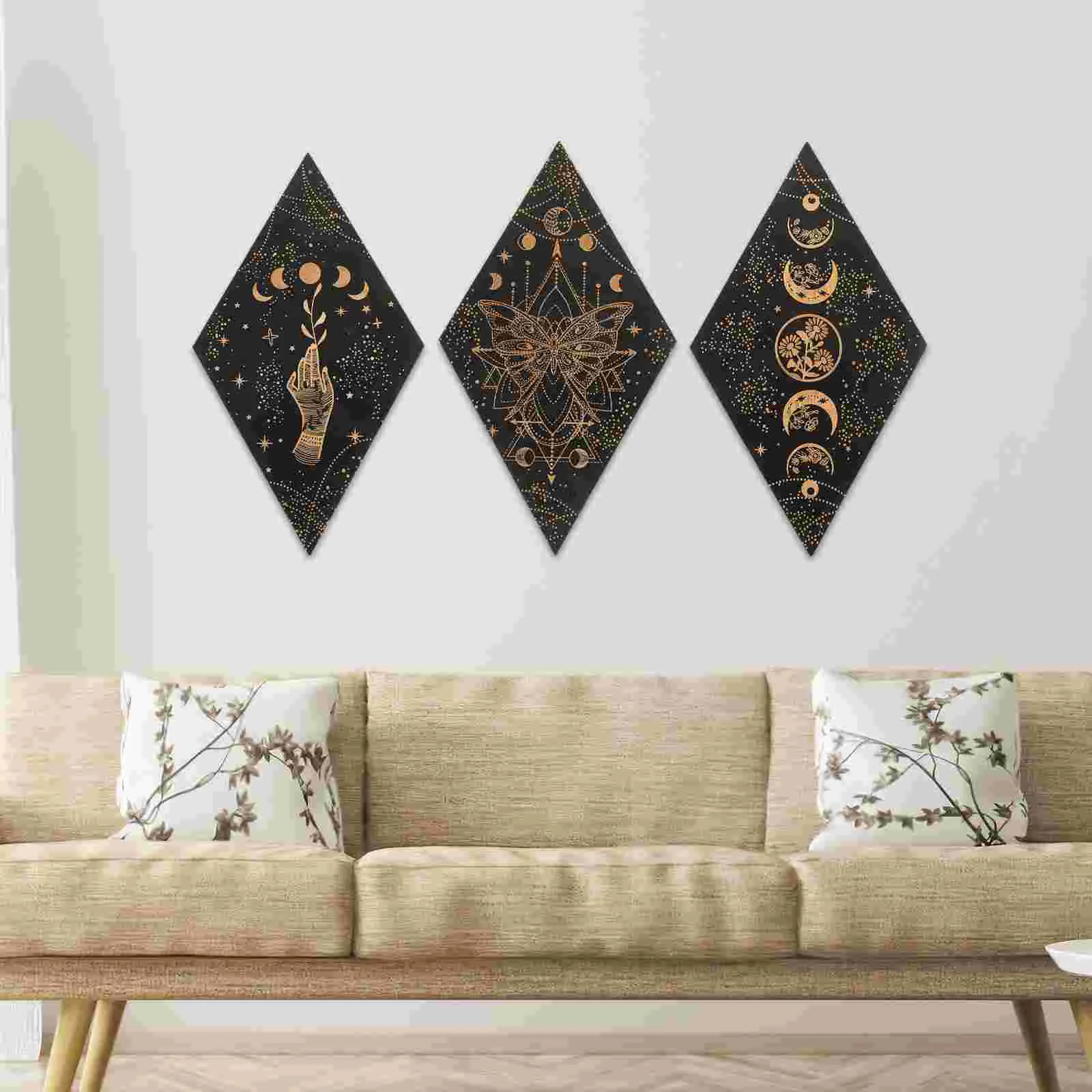 

3 Pcs Wooden Wall Sign Hanging Boho Decor Living Room Ornaments Rustic Home Decoration Adornment Decorative Yoga Bedroom
