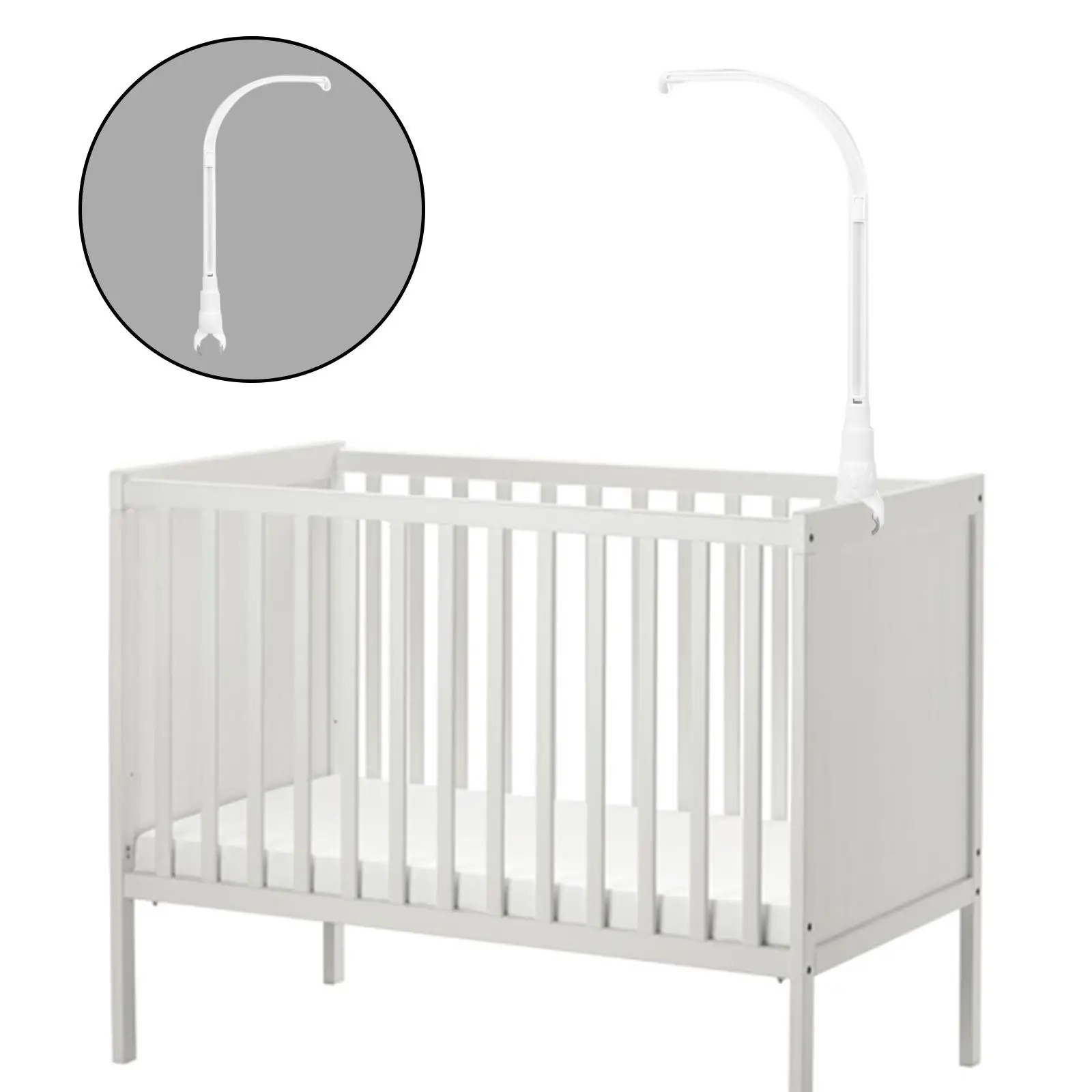 Crib Mobile Bed Holder ing Bed Bell Bracket Nursery Crib Cot Rotating Stent Set Decoration Music Box White