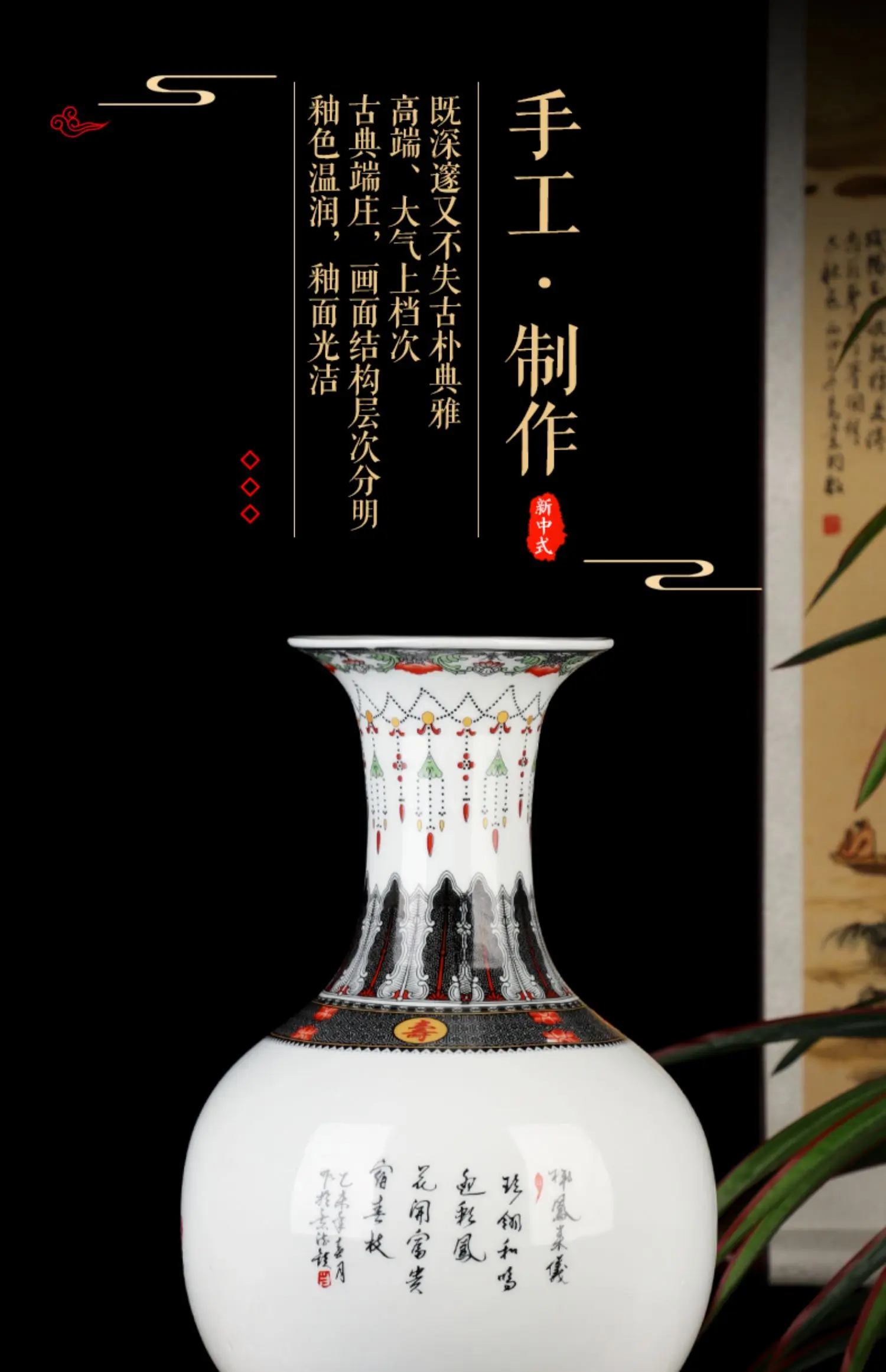 36cmLarge vaseChinese Jingdezhen Ceramics Blue White Porcelain Flower Vase Ornaments Home Livingroom Decoration Study Room Furni