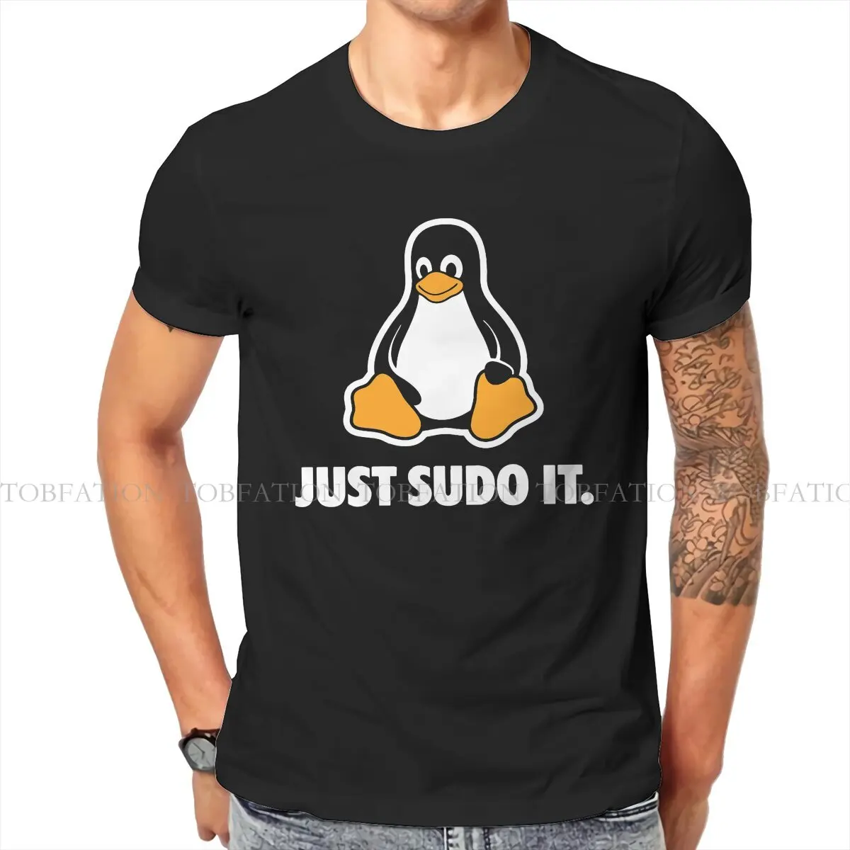 

Just Sudo it Men TShirt Linux Operating System Tux Penguin O Neck Short Sleeve Fabric T Shirt Humor High Quality Gift Idea