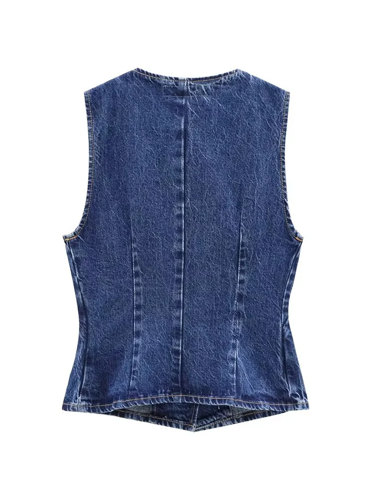 2025 Women's Short Vest Autumn Fashion Blue Denim Vest Top Lady Casual Cropped Sleeveless Jacket Streetwear New Waistcoats
