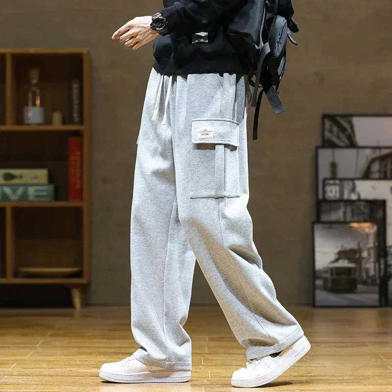 Wide Leg Pants Men Autumn Straight Elastic Waist Baggy Cargo Trouser Male Relaxed Streetwear Sweatpant Plus Size Big