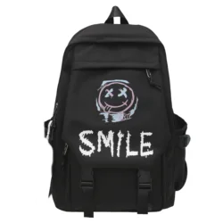 Preppy Style Solid Color Nylon Backpack with Large Capacity and Double Handles (Black no doll)