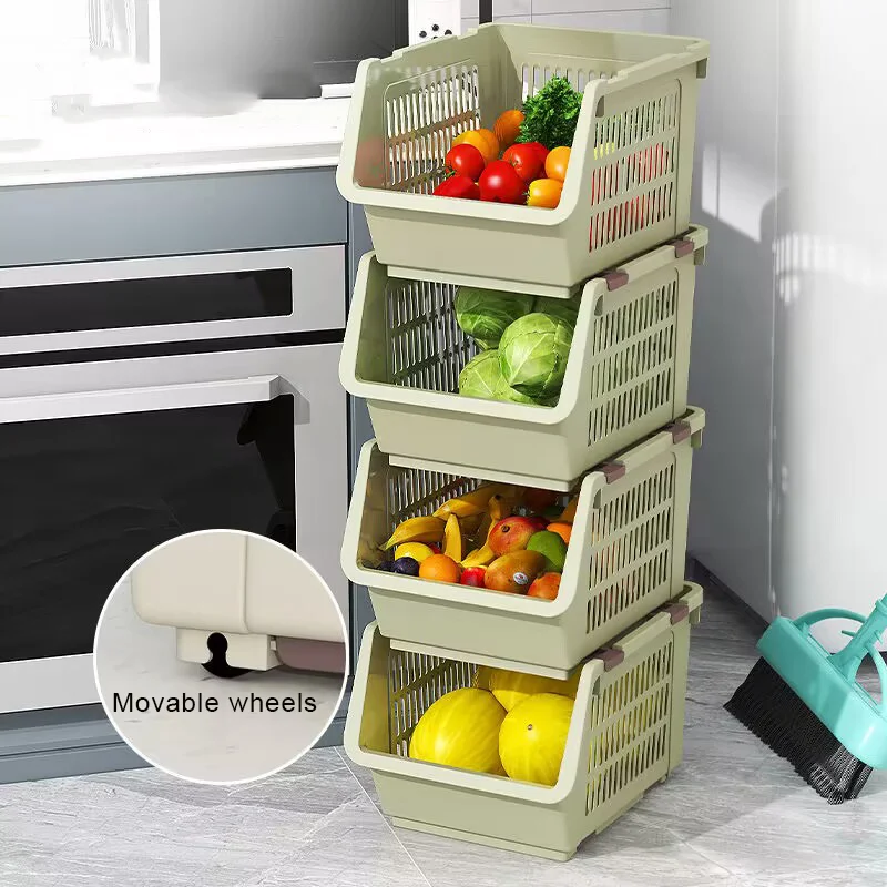 new Storage Basket Multifunctional High Capacity Stackable Hollow-out Fruit Vegetable Organizer for Kitchen