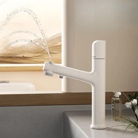 Minimalist Cream White Pull-up Water Spray Wash Basin Hot and Cold Wash Basin Faucet 1
