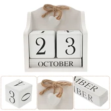  Wooden Calendar Blocks Desk Calendar Perpetual Calendar Monthly Wood Cube Desktop Calendar Planner Photography Props ( White ) 