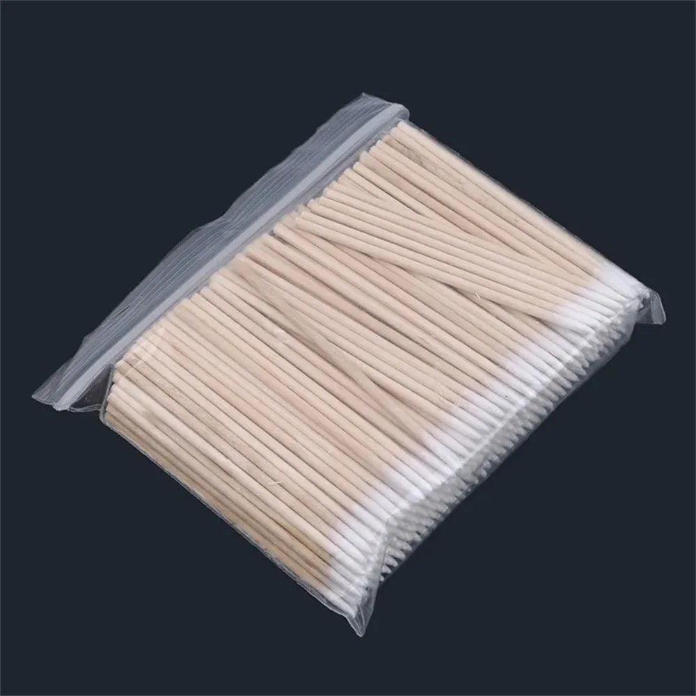 100/300 PCS/Ear Care Clean Wood Handle Pointed Tip Head Cotton Semi Permanent Eyebrow Eyelash Tattoo Thread Beauty Makeup Remove 2