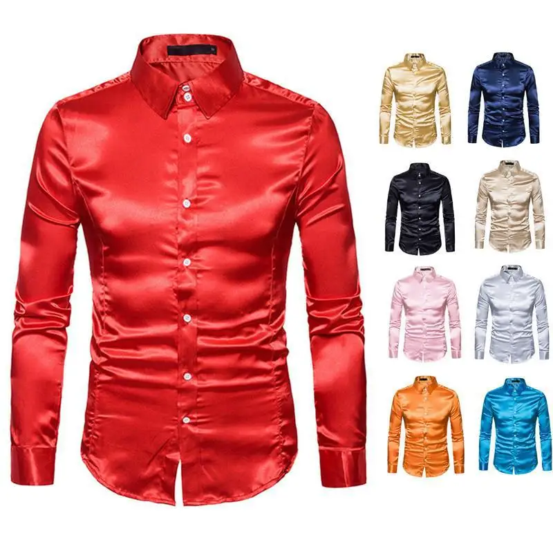 Men Silk Screen Long Sleeve Button Slim Fit Shirts