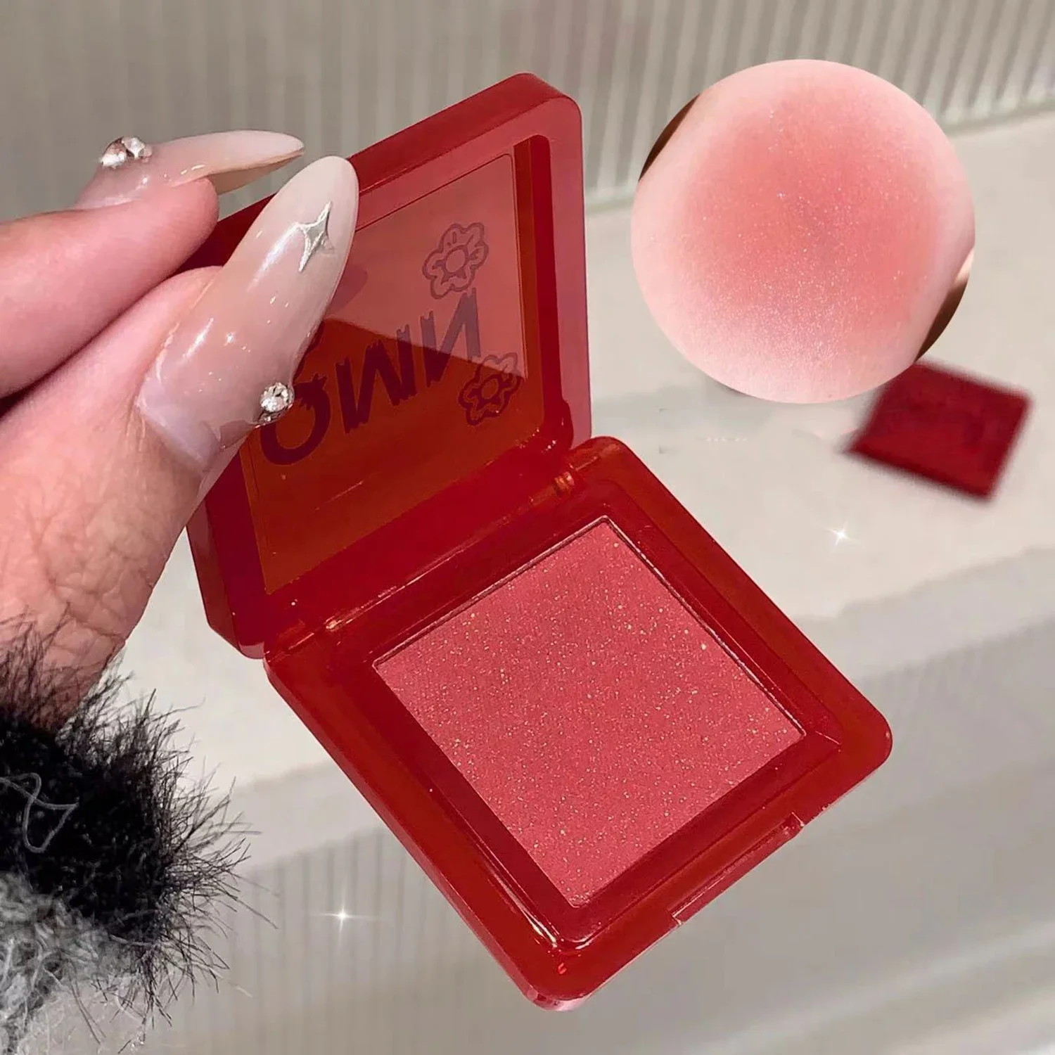 Rosso Red Brighten Face Blush Palette Face Contouring Blusher Cheek Tint Peach Rouge Waterproof Monochrome Matte Female Makeup powder blusher,blush powder,blush plate,facial blusher,monochrome blush