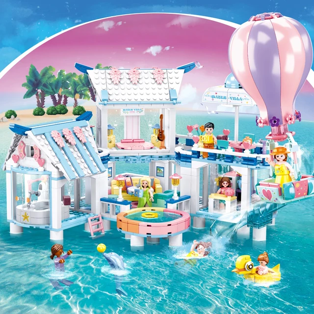 938PCS Sea View Pool Villa Building Blocks Creative City Streetview Model Bricks Set With Figures Kids Educational Assembly Toys 2