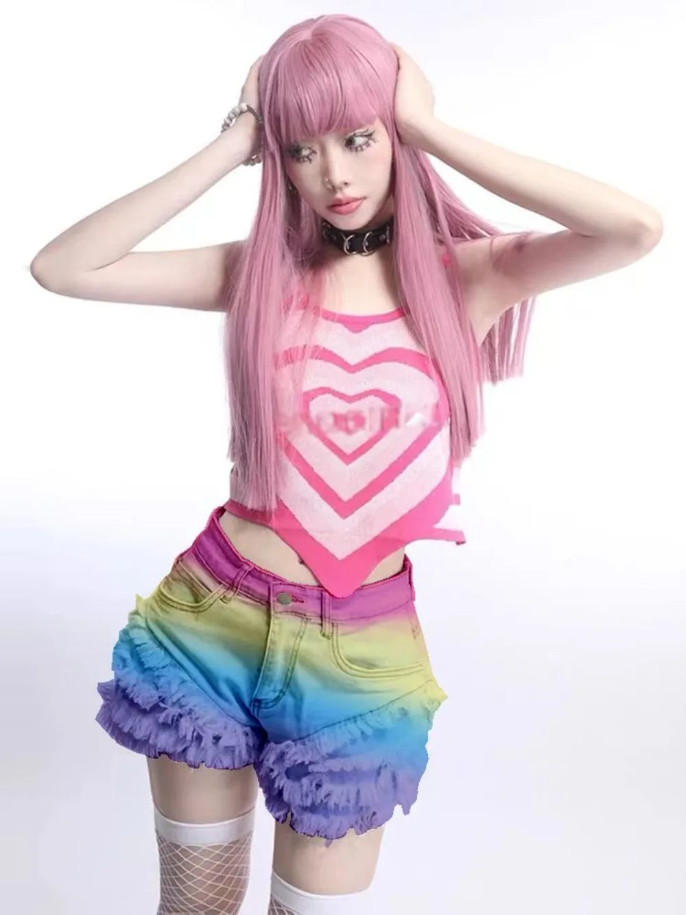 

Japanese Harajuku Tie-Dye Rainbow Dopamine Cute Denim Cake Shorts Women Millennial Spice Girls y2k Hot Pants Shorts