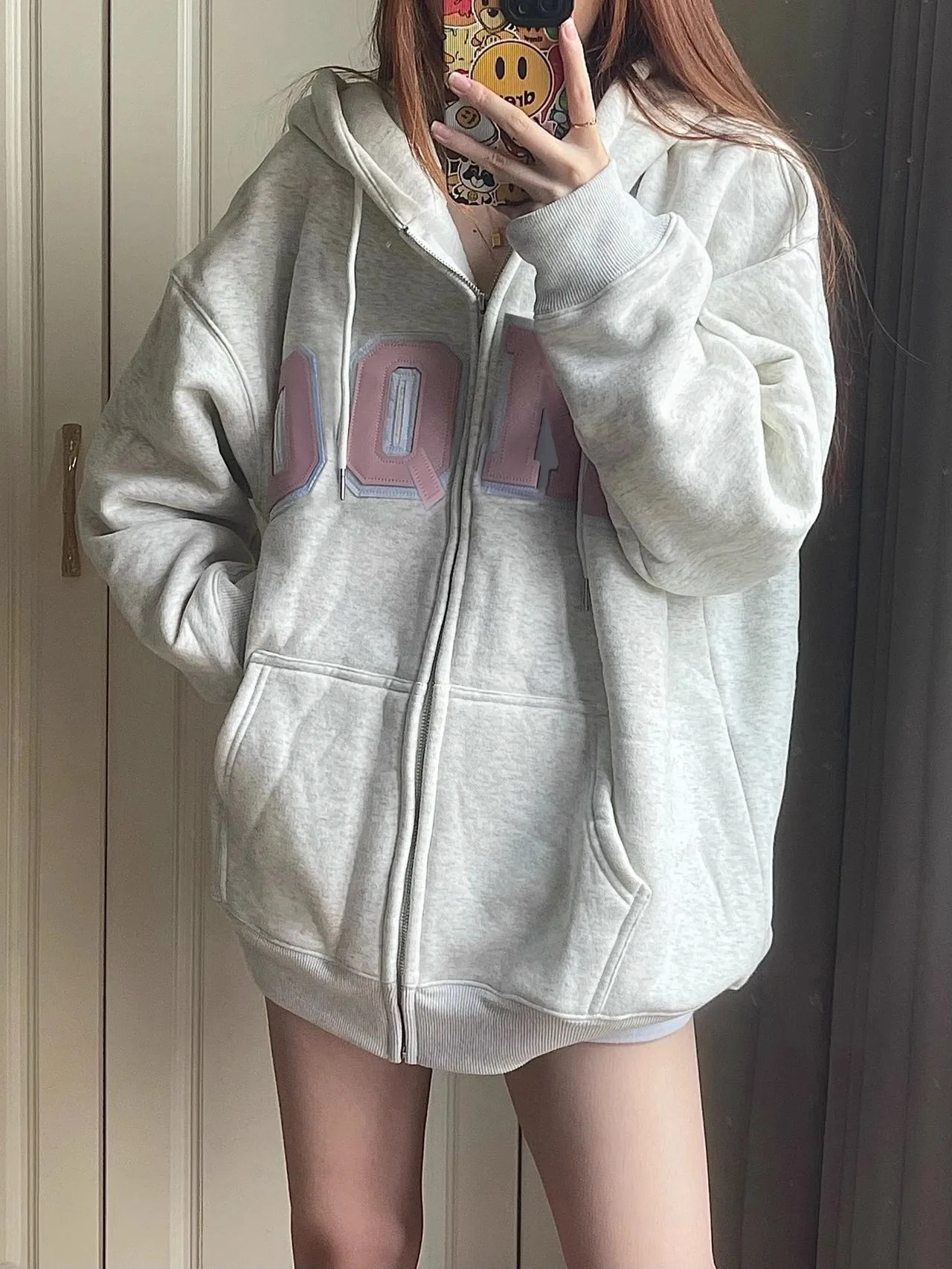 American Style Hooded Sweater Women's Hoodies Spring And Autumn Loose Oversize High Street Patch Embroidered Cardigan Coat