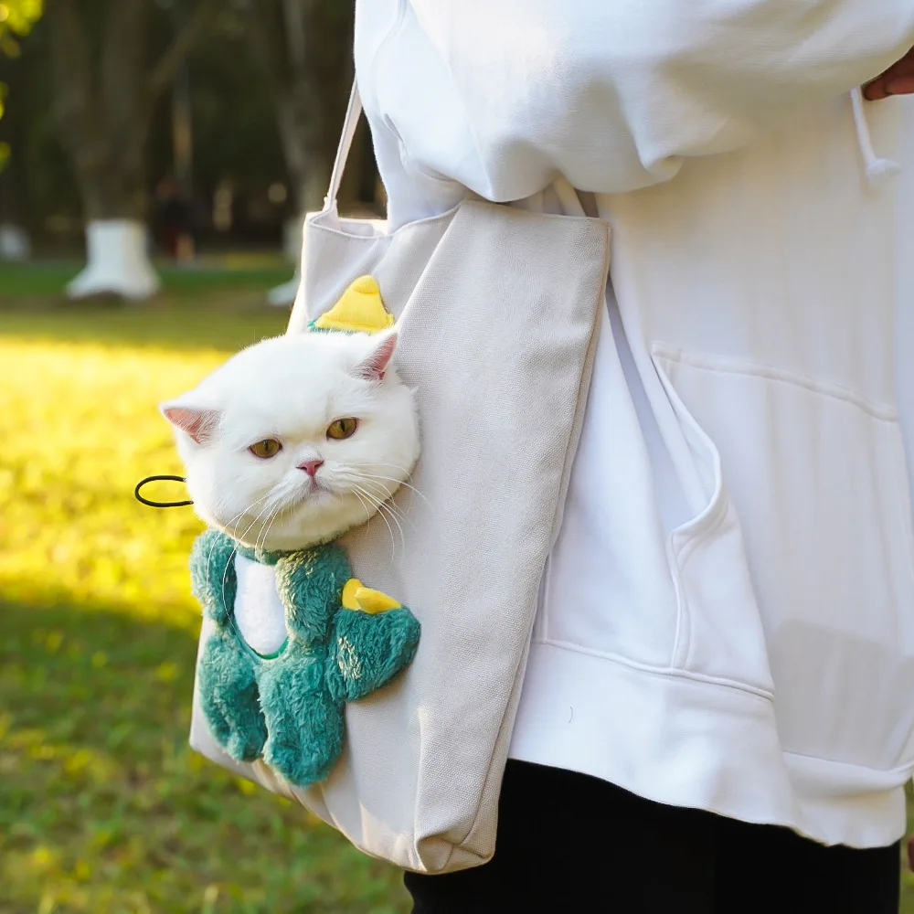 Pet Canvas Shoulder Bag Bee Rabbit Dinosaur Shape Cute Cat Carrier Portable Shoulder Carrying Bag Chest Cat Outdoor Tote