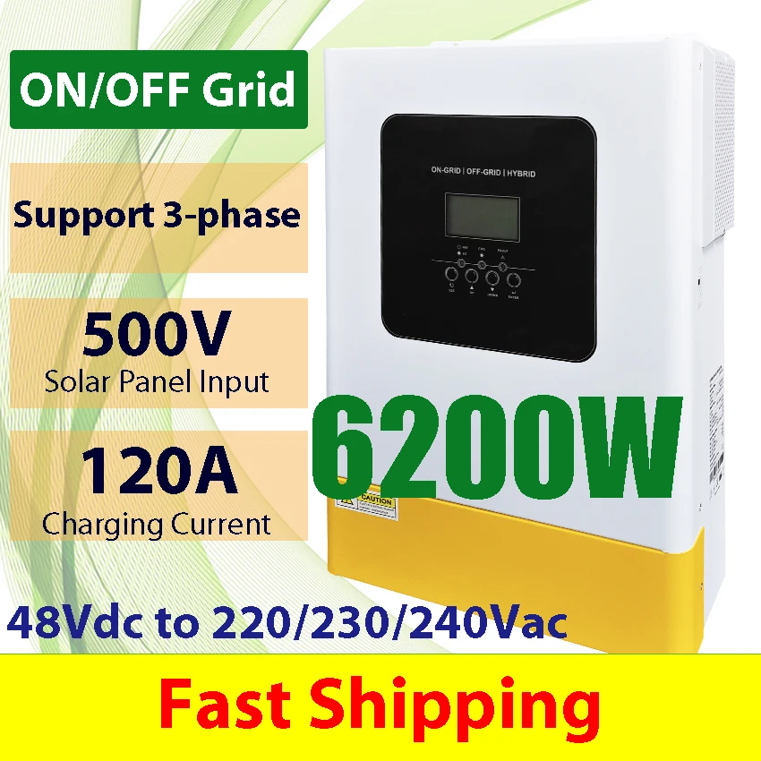 

Инвертор гибридный, 6200 Вт, 48 в пост. Тока, в, в перем. Тока, а