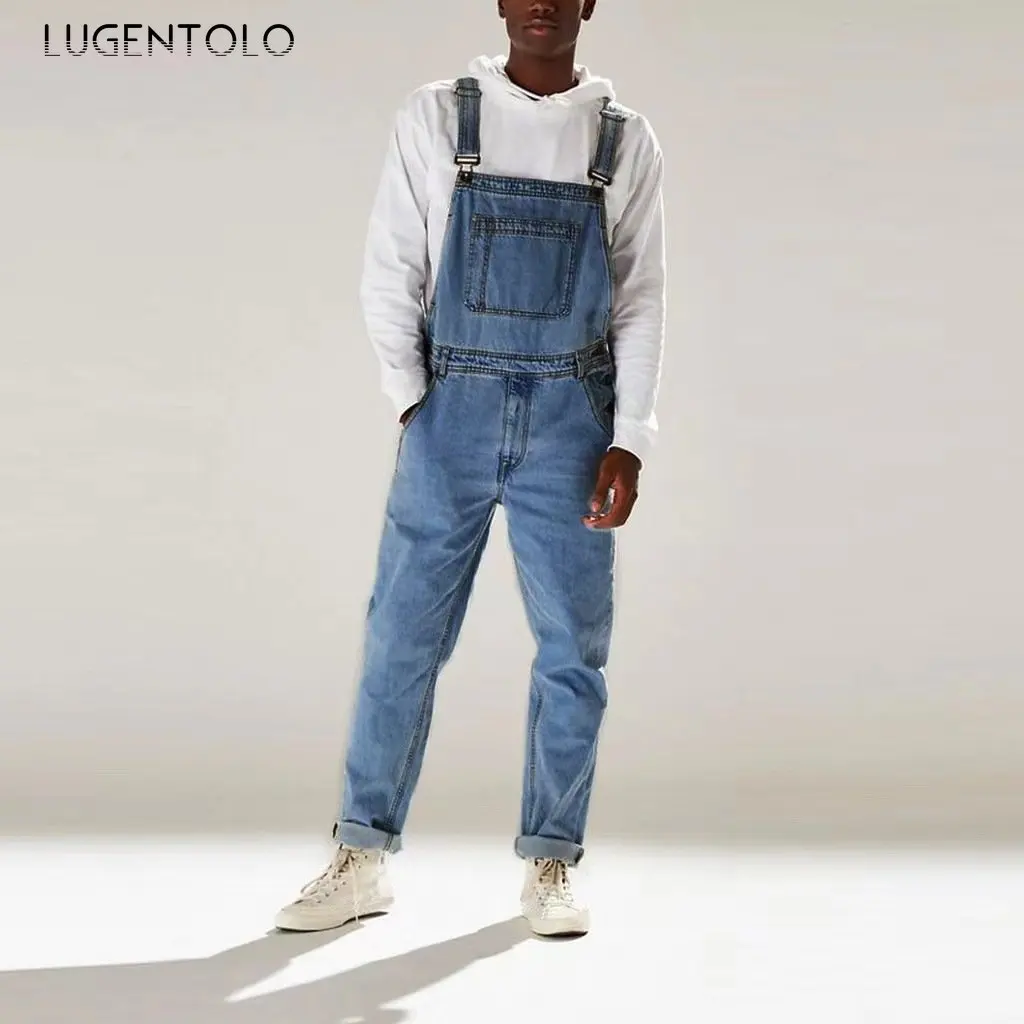 

Men Straight Jeans Overalls Street Fashion Pocket Denim Cargo Casual Trousers Summer Mens Clothing
