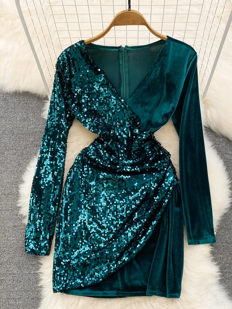 Soft Velour Side Split Evening Dresses with Sash New Style Neckline Long Sleeves Pageant Party Formal Special Banquet Women Wear,LW035