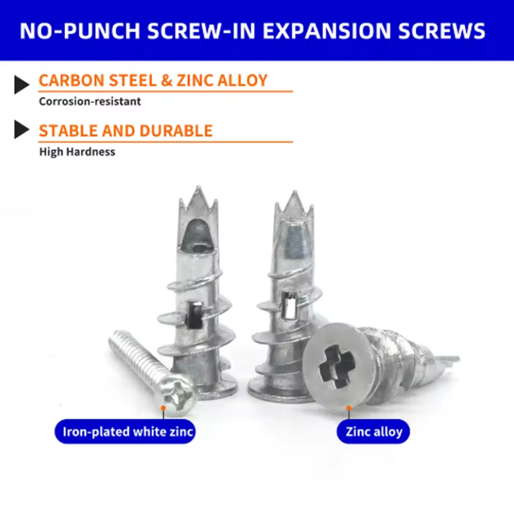 Drywall Anchor Kit 40/80/120Pcs Zinc Alloy Plasterboard Drywall Anchor Hollow Wall Self-drilling Wall Plug with Tapping Screw Drywall Bolt