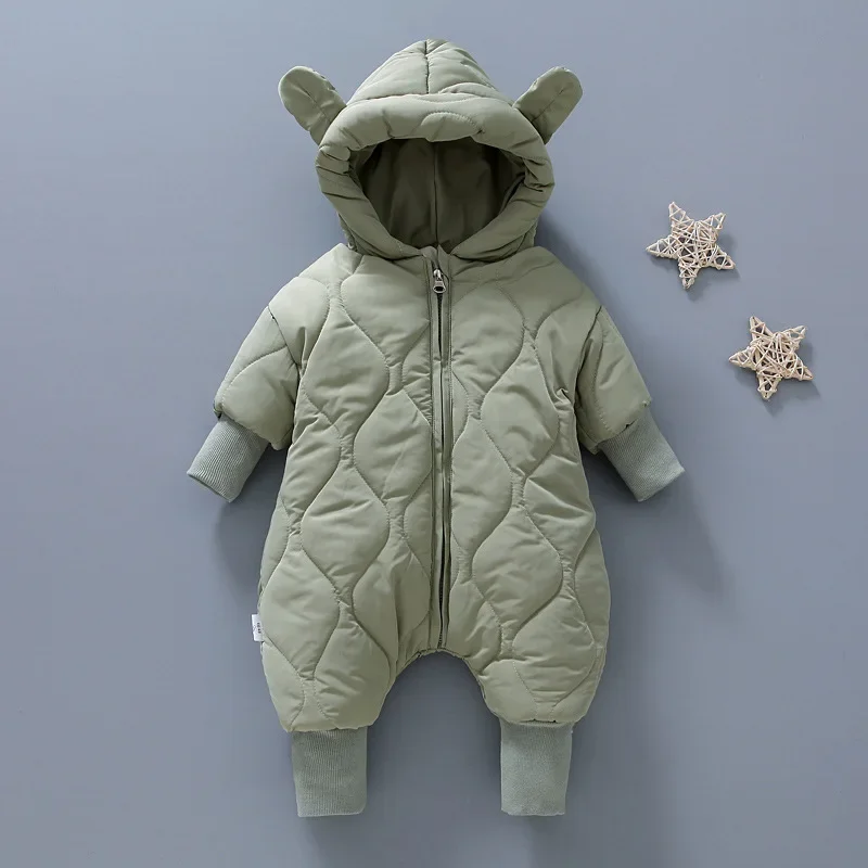 Infant Baby Jumpsuit Cotton-Padded Clothes Boys Girls Winter Padded Cotton Out Romper Children Fashion Hooded Pajamas