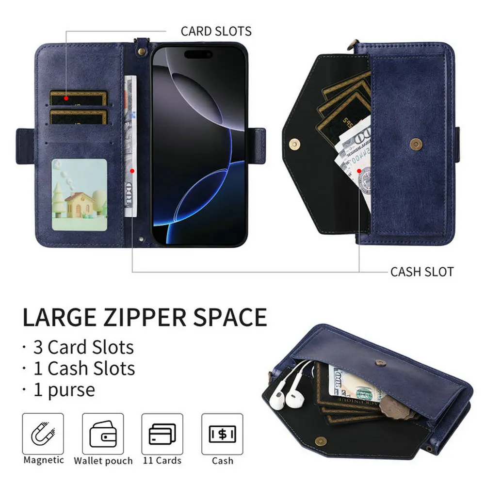 Luxury Crossbody Leather Wallet Magnet Flip Case