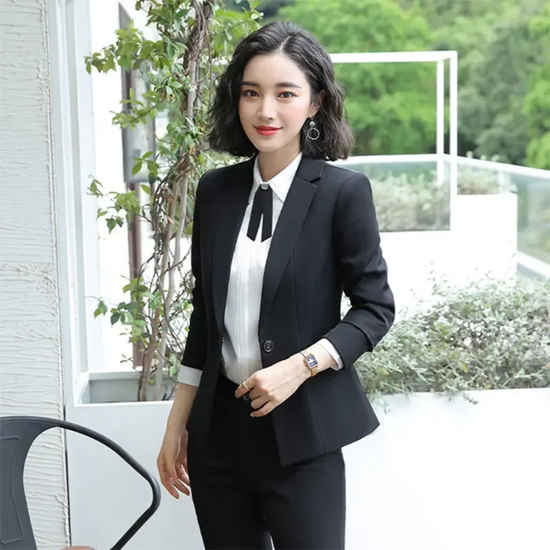 전문 여성 의류, 웨스턴 스타일 블랙 세트 재킷, 긴팔 직장 여성복, 사무실 여성 복장, 겨울 신상