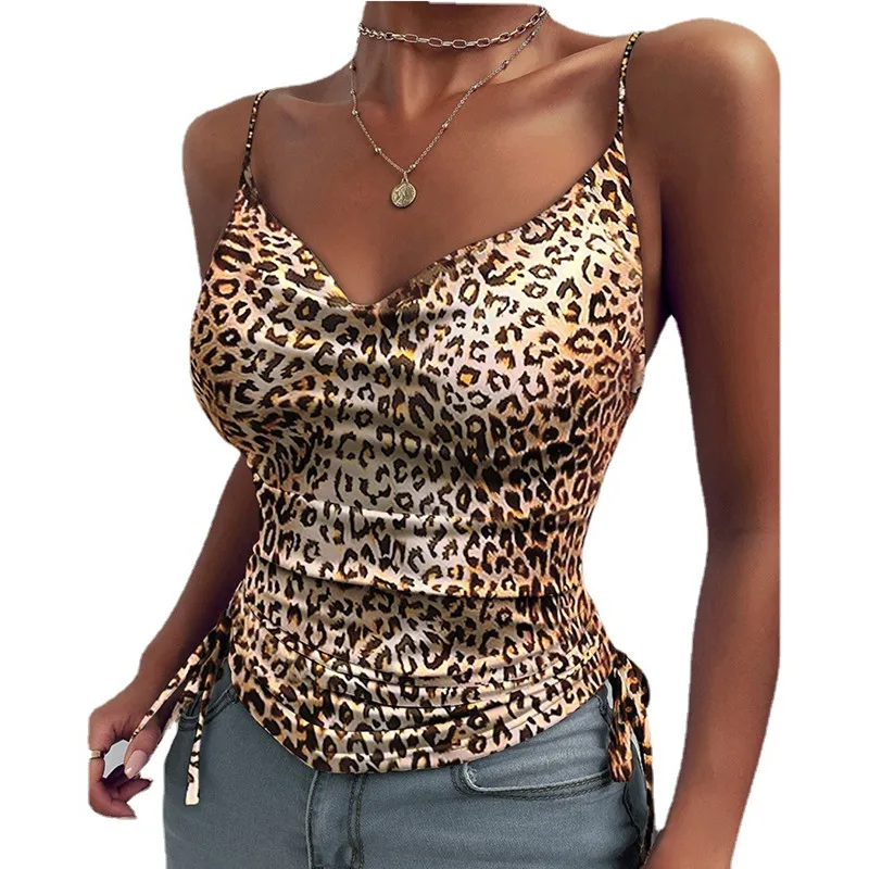 2022 Women Tank Tops Sexy Deep V-Neck Sleeveless Casual Female Camisole Streetwear Summer Leopard Print Ladies Sling Top Vest ladies bra Tanks & Camis