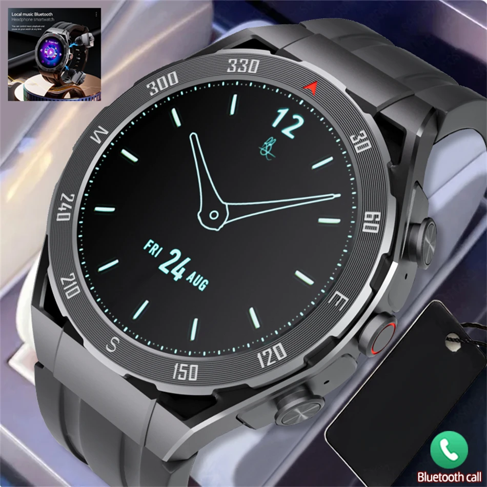 

4GB RAM Watch 466*466 AMOLED Smart Watch Men 2-in-1 Headphones TWS Bluetooth Call Local Music NFC Smartwatch Heart Rate Monitor