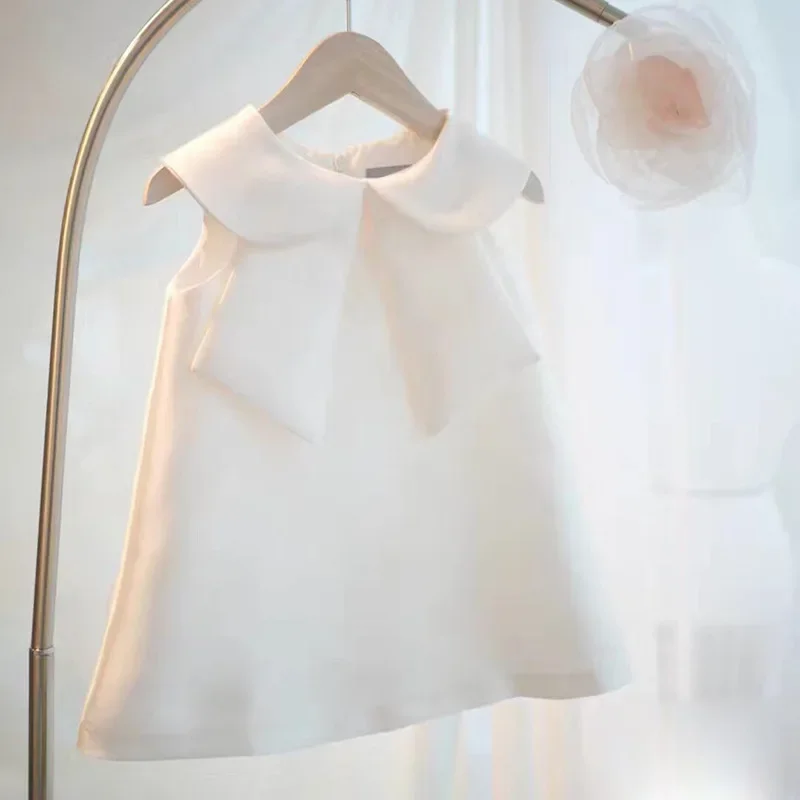 

2023 Flower Girl Dress Kids Birthday Baptism Dresses For Children Elegant White Bow Frocks Girls Boutique Party Wear Dresses