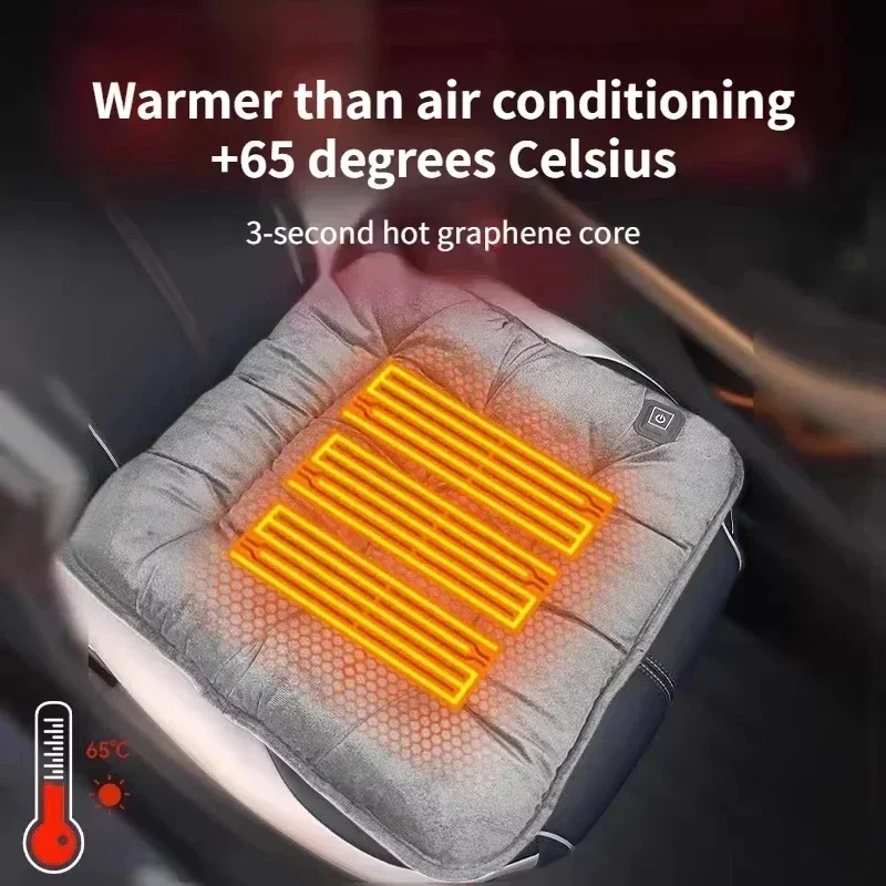 Adjustable Temperature Car Heated Seat Cushion Graphene Plush Seat Cushion 12V Universal Warm USB Heating Seat Cushion