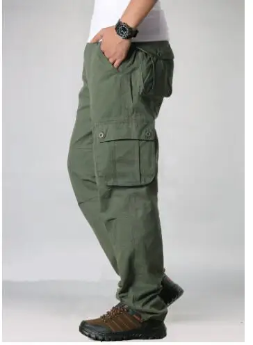 Workwear Straight Loose Casual Pants Men's Multi Pocket Pants Outdoor Outwear Trousers Big Pockets Overalls Size 28-44