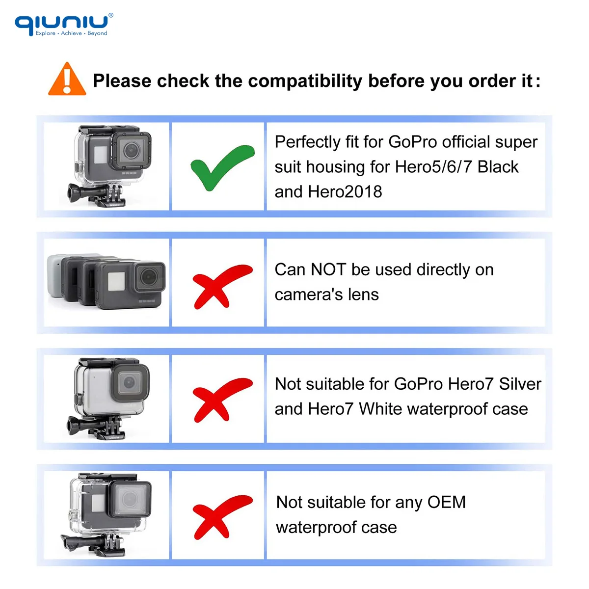 QIUNIU 3팩 수중 필터 세트 GoPro Hero 5 6 7용 다이빙 렌즈 컬러 필터 블랙 슈퍼 슈트 하우징 케이스 다이빙 필터