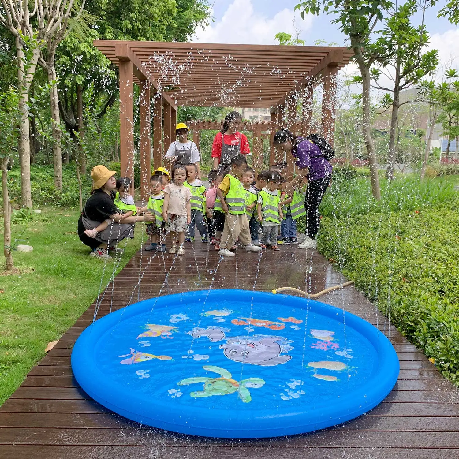 100cm Inflatable Water Spray Mat Children Game Play Summer Lawn Mats Kids Outdoor Splash Mat For Pool Games Toy Sprinkle