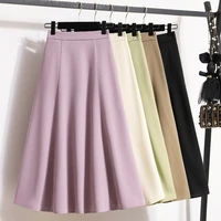 Ladies' Summer High Waist Plus Size Skirts 2026 Mid To Long Flowing Suit Skirt New Style Casual Solid Color A-line Skirt - Image 3
