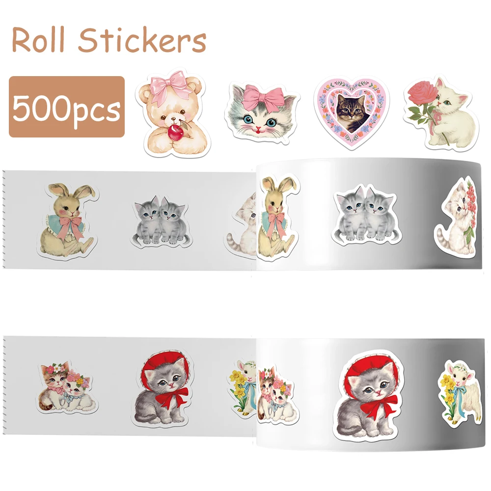 500개 빈티지 동물 클립아트 롤 스티커 데칼 (노트북, 스크랩북, 스케이트보드, 여행 가방, DIY 그래피티, 감성 스티커)