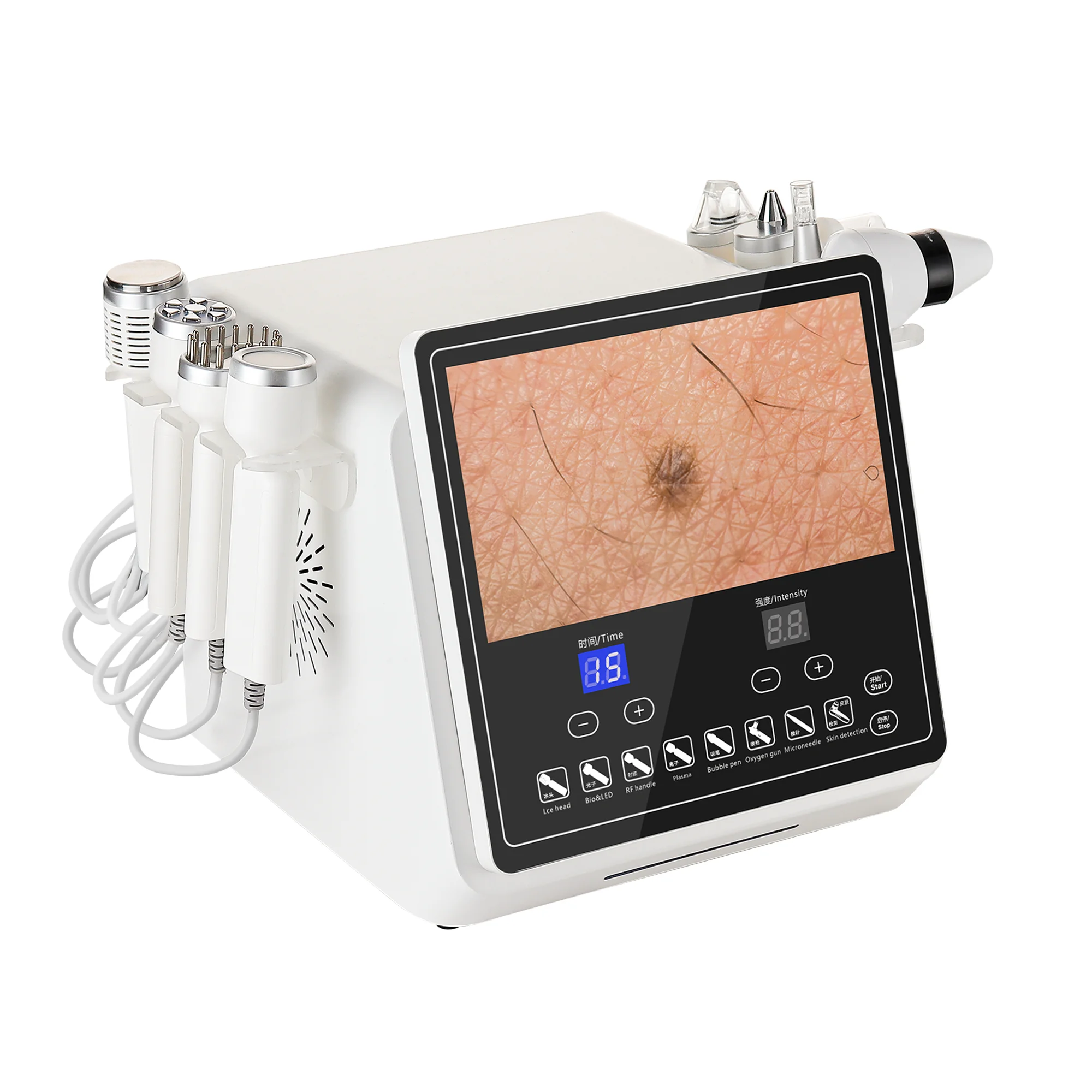 

Skin Analyzer Rejuvenation Microdermabrasion 8in1 Skin Cleaning Oxygen Facial For Spa Beauty With Handheld Skin Analyzer