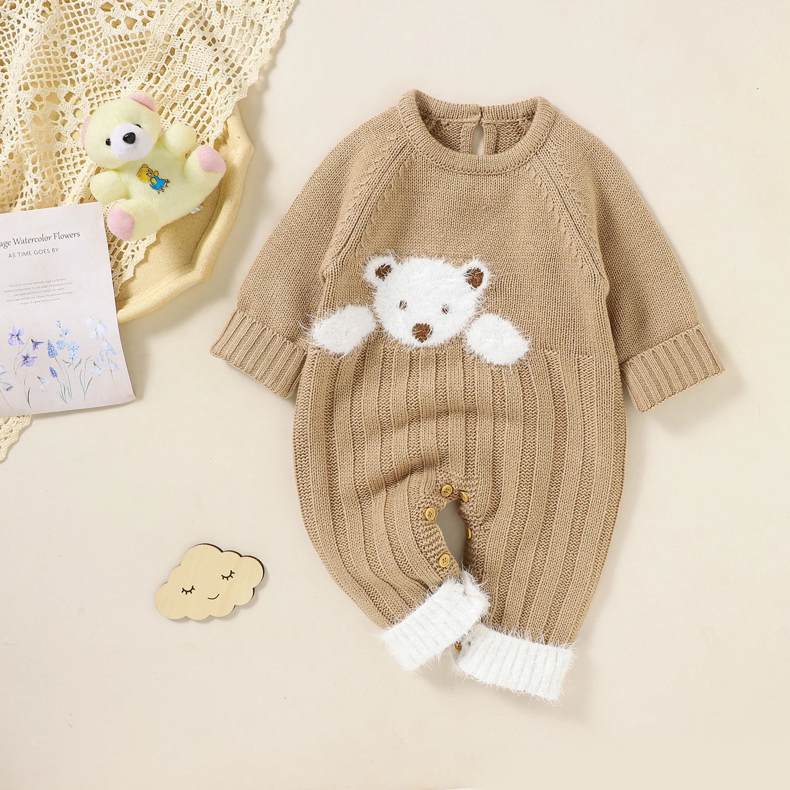 

Baby Romper Knit Cute Cartoon Bear Newborn Girl Boy Jumpsuit Outfit Long Sleeve Autumn Infant Kid Clothing Warm Playsuit Onesies