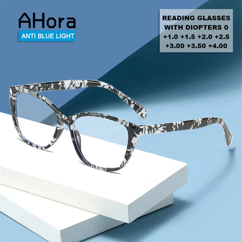 

Ahora Retro Cat Eye Printing Reading Glasses Women Men Blocking Blue Light Presbyopic Eyeglasses Hyperopia Eyewear +1.0...+4.0